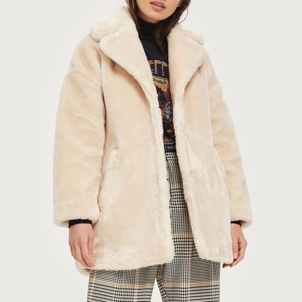 Topshop Faux Fur Coat | Cream Plush Teddy Style | Size 0